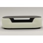 Table basse design, plateau de verre foncé, ALESIA, écru