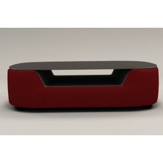 Table basse design, plateau de verre foncé, ALESIA, bordeaux