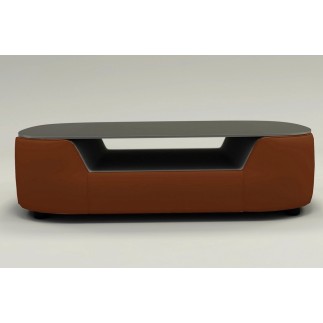 Table basse design, plateau de verre foncé, ALESIA, marron
