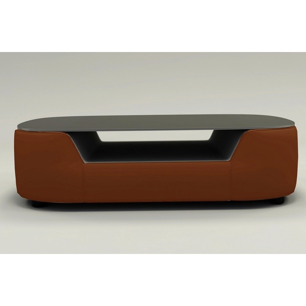 Table basse design, plateau de verre foncé, ALESIA, marron