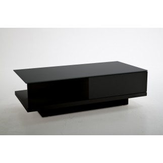 Table basse design, noir brillant, plateau de verre foncé, CINDY