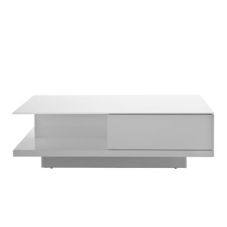 Table basse design, blanc brillant, plateau de verre clair, CINDY