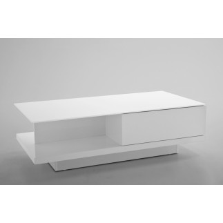 Table basse design, blanc brillant, plateau de verre clair, CINDY