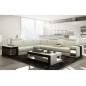 Canapé d'angle en cuir luxe italien 5/6 places XERUS, cuir haut de gamme italien vachette. Cuir Prestige luxe. blanc et noir, an