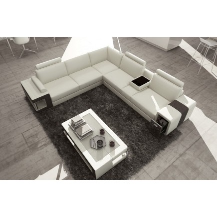 Canapé d'angle en cuir luxe italien 5/6 places XERUS, cuir haut de gamme italien vachette. Cuir Prestige luxe. blanc et noir, an