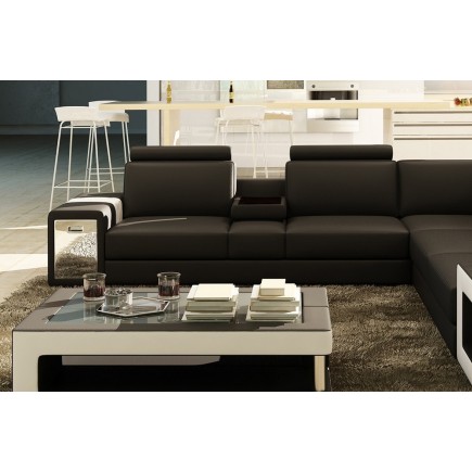 Canapé d'angle en cuir luxe italien 5/6 places XERUS, cuir haut de gamme italien vachette. Cuir Prestige luxe. Noir et blanc, an