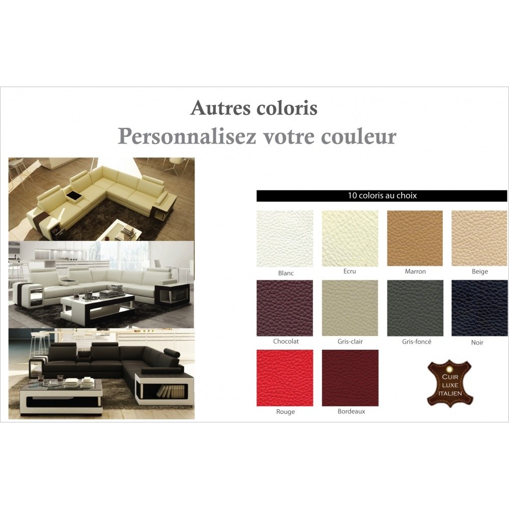 Canapé d'angle en cuir luxe italien 5/6 places XERUS, cuir haut de gamme italien vachette. Cuir Prestige luxe. Couleurs personna