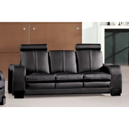 Ensemble composé d'un canapé 3 places et d'un canapé 2 places et d'un fauteuil en cuir luxe italien, ROSSO, noir