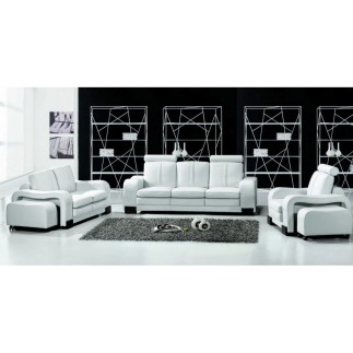 Ensemble composé d'un canapé 3 places et d'un canapé 2 places et d'un fauteuil en cuir luxe italien, ROSSO, blanc