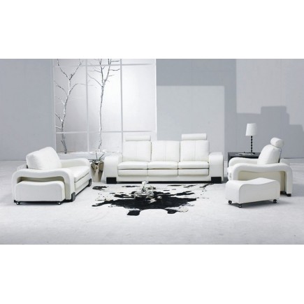 Ensemble composé d'un canapé 3 places et d'un canapé 2 places et d'un fauteuil en cuir luxe italien, ROSSO, blanc