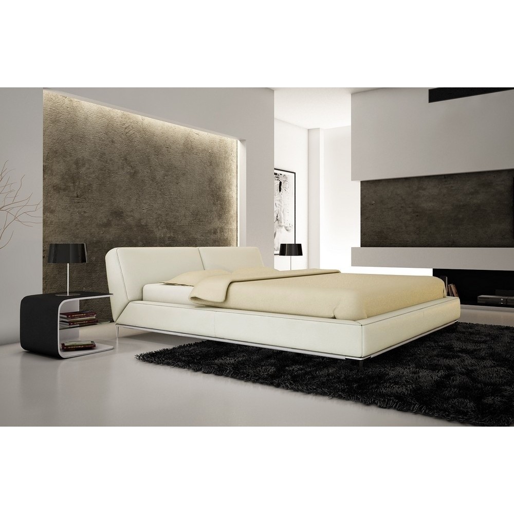Lit design en cuir italien de luxe LETTO, écru, 160x200