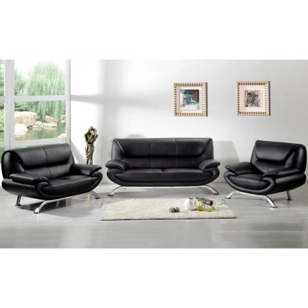 Ensemble PASSY, 3 pièces canapé 3 places + 2 places + fauteuil en cuir luxe italien vachette Vénésetti. Cuir supérieur luxe Noir