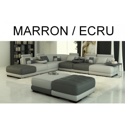 Canapé d'angle STANDING en cuir haut de gamme italien vachette Vénésetti. Cuir Prestige luxe. Marron 601 et Ecru 435. Angle idem
