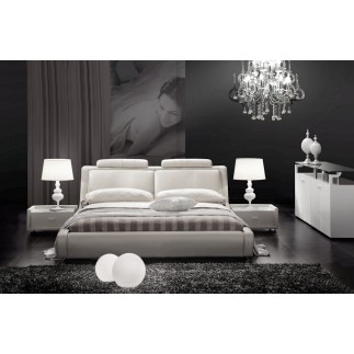 Lit en cuir italien de luxe LIVOURNE 180x200, blanc, avec 2 chevets Bery