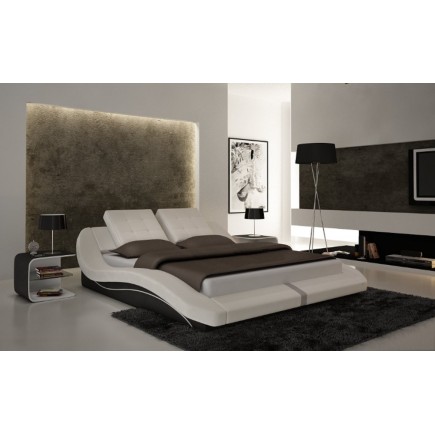 Lit design en cuir italien de luxe DELICIA , Blanc/Gris Foncé