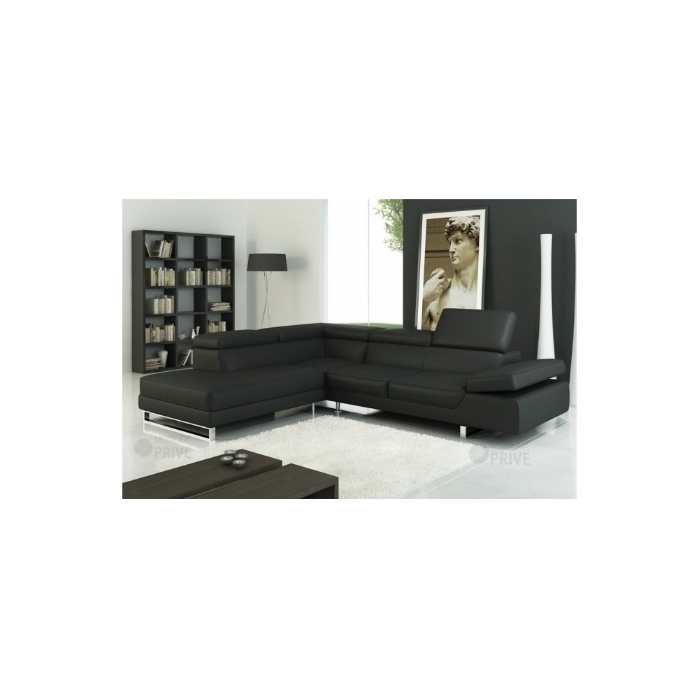 -Canapé d'angle en TOUT CUIR Prestige luxe italien 5/6 places Grand GEORGE, Noir, angle gauche -Canapé d'angle en TOUT CUIR Prestige luxe italien 5/6 places Grand GEORGE, Noir, angle gauche