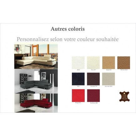 Canapé d'angle en TOUT CUIR Prestige luxe italien 5/6 places Grand GEORGE, couleur personnalisée, angle gauche