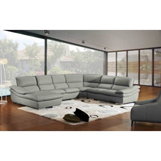 Canapé d'angle ELEGANCIO Gris Foncé en Cuir Prestige Luxe haut de gamme italien