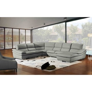 Canapé d'angle ELEGANCIO Gris Foncé en Cuir Prestige Luxe haut de gamme italien