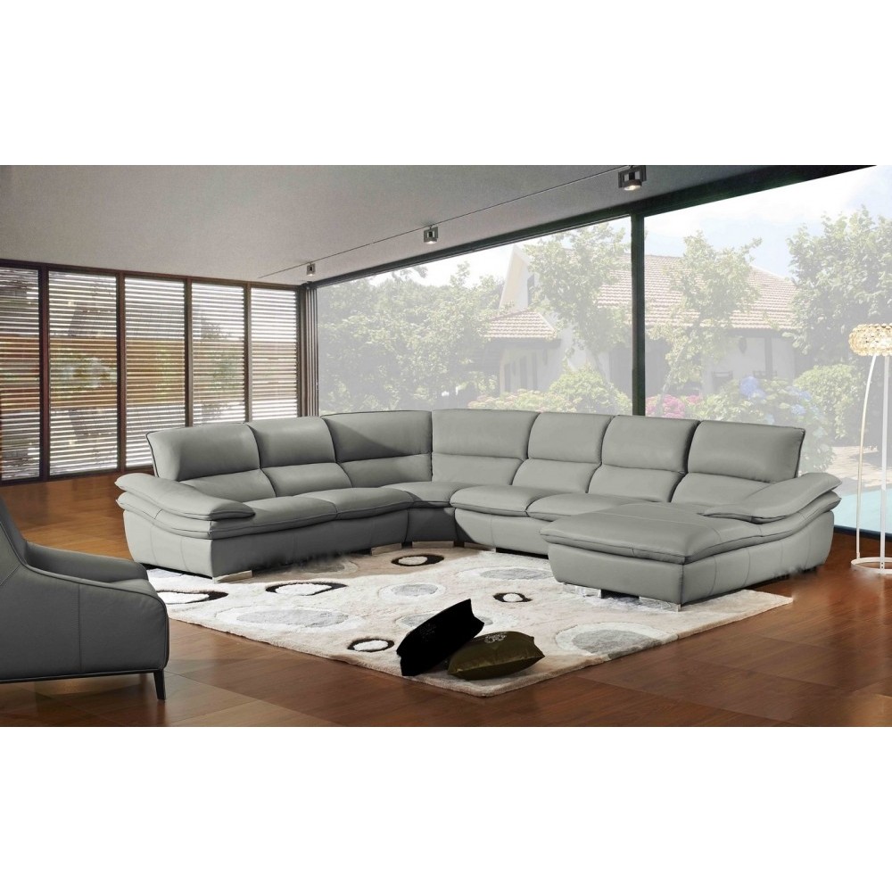 Canapé d'angle ELEGANCIO Gris Foncé en Cuir Prestige Luxe haut de gamme italien, Gris Foncé N°499, angle gauche