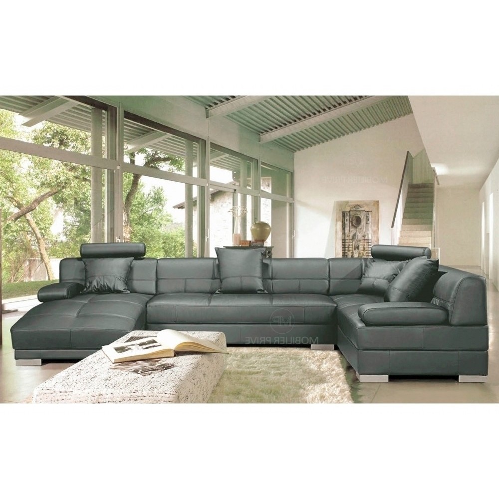 Canapé d'angle LOS ANGELES en cuir haut de gamme italien vachette Vénésetti Cuir supérieur luxe Gris foncé N°628. Méridienne à g