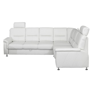 Canapé d'angle convertible DETROIT en simili cuir blanc de qualité, angle droit