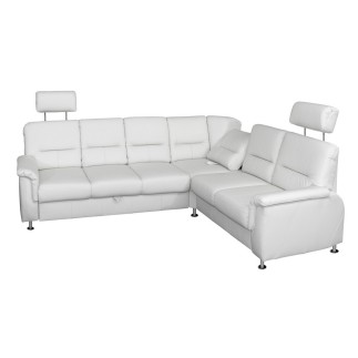 Canapé d'angle convertible DETROIT en simili cuir blanc de qualité, angle droit, 5/6 places