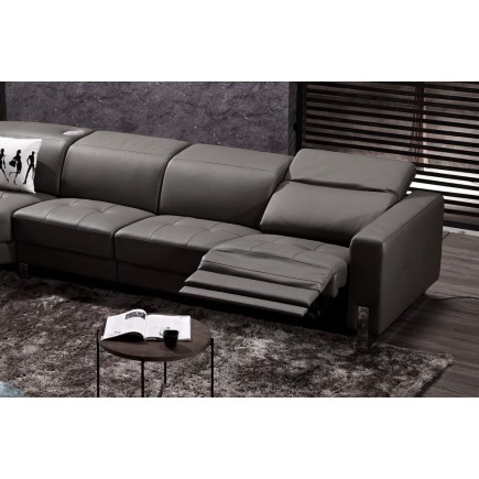 -Canapé d'angle en cuir de buffle italien de luxe 7/8 places RELAXZEN, noir, angle gauche