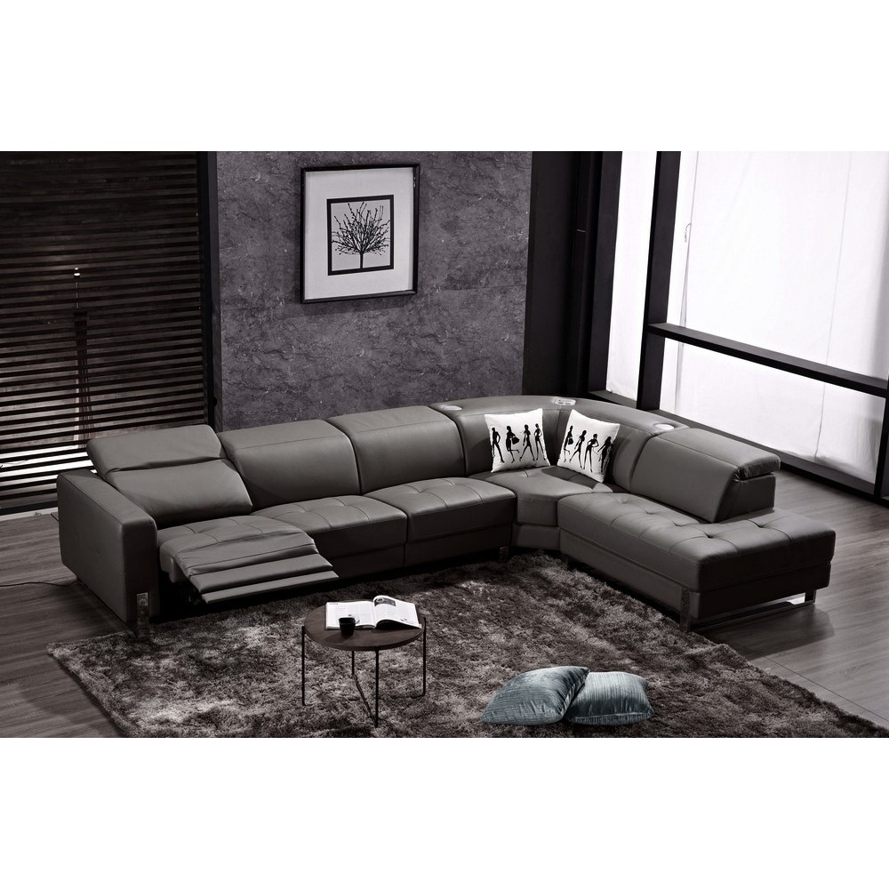 Canapé d'angle en cuir de buffle italien 7/8 places RELAXZEN, noir, angle droit