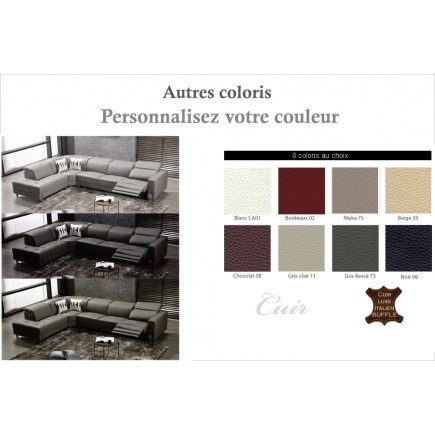 -Canapé d'angle en cuir de buffle italien de luxe 7/8 places RELAXZEN, couleur personnalisée, angle gauche