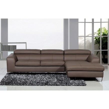 Canapé d'angle en cuir buffle italien 5 places , SARDAIGNE, couleur moka, angle droit;