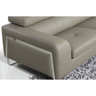 Canapé d'angle en cuir buffle italien 5 places , SARDAIGNE, couleur gris clair, angle droit;
