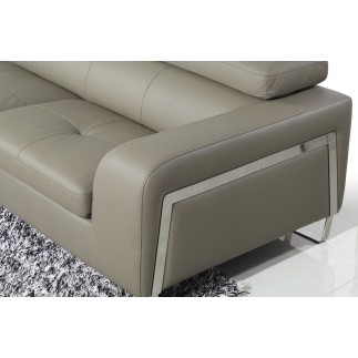Canapé d'angle cuir buffle italien 5 places , SARDAIGNE, couleur gris clair, angle gauche