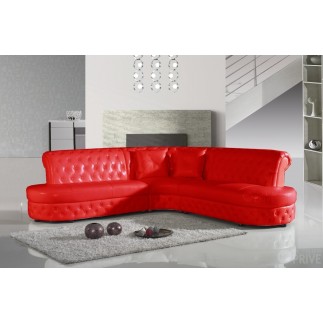 Canapé d'angle en cuir italien 6 places CHESTON, rouge