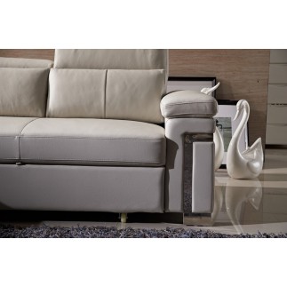 -Canapé d'angle convertible en cuir buffle italien 5 places, ALLURE, beige, angle gauche