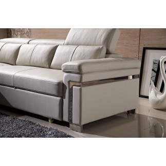 -Canapé d'angle convertible en cuir buffle italien 5 places, ALLURE, beige, angle gauche