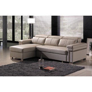 -Canapé d'angle convertible en cuir buffle italien 5 places, ALLURE, beige, angle gauche
