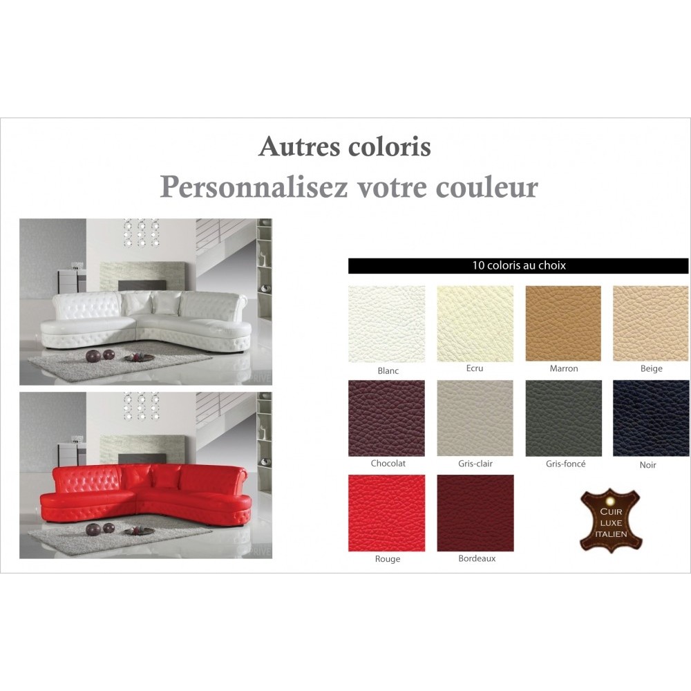Canapé d'angle en cuir italien 6 places CHESTON, couleur personnalisée