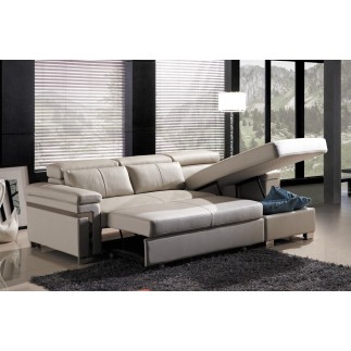 Canapé d'angle convertible cuir buffle italien 5 places, ALLURE, beige, angle droit