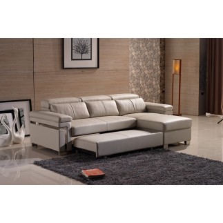 Canapé d'angle convertible cuir buffle italien 5 places, ALLURE, beige, angle droit