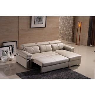 Canapé d'angle convertible cuir buffle italien 5 places, ALLURE, beige, angle droit