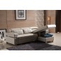 Canapé d'angle convertible cuir buffle italien 5 places, ALLURE, beige, angle droit