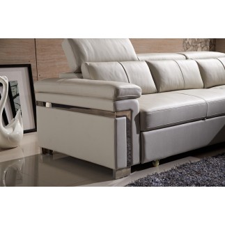 Canapé d'angle convertible cuir buffle italien 5 places, ALLURE, beige, angle droit
