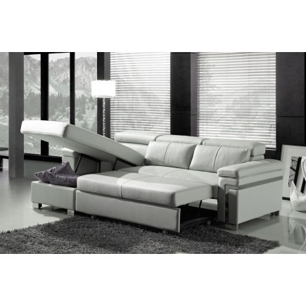 Canapé d'angle convertible en cuir buffle italien 5 places, ALLURE, blanc, angle gauche