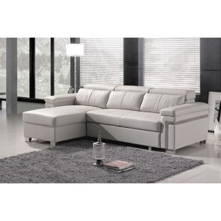 Canapé d'angle convertible en cuir buffle italien 5 places, ALLURE, blanc, angle gauche