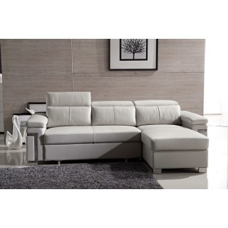 Canapé d'angle convertible en cuir buffle italien 5 places, ALLURE, blanc, angle droit