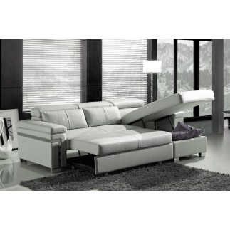 Canapé d'angle convertible en cuir buffle italien 5 places, ALLURE, blanc, angle droit