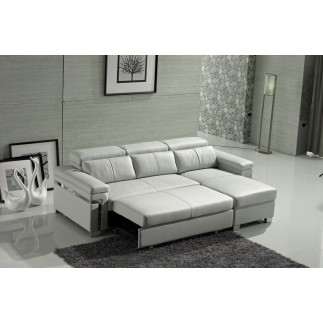 Canapé d'angle convertible en cuir buffle italien 5 places, ALLURE, blanc, angle droit