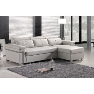 Canapé d'angle convertible en cuir buffle italien 5 places, ALLURE, blanc, angle droit