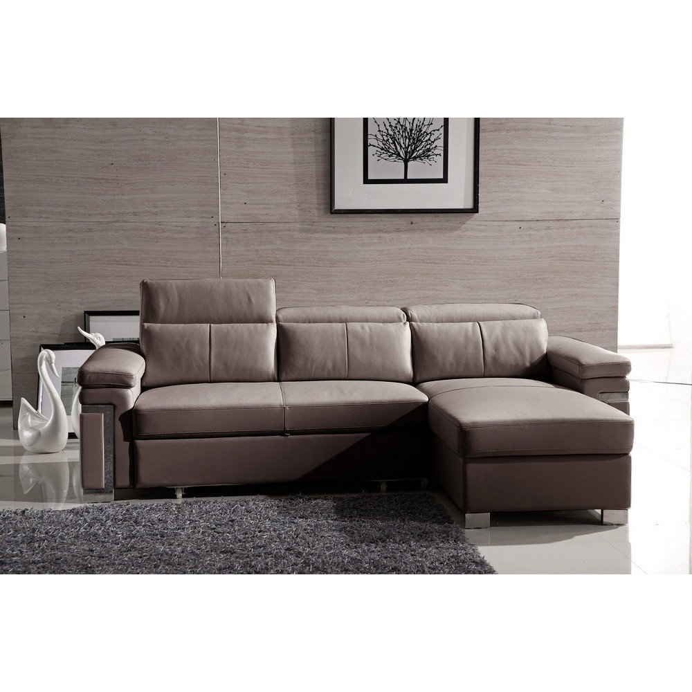 Canapé d'angle convertible cuir buffle italien 5 places, ALLURE, moka, angle droit